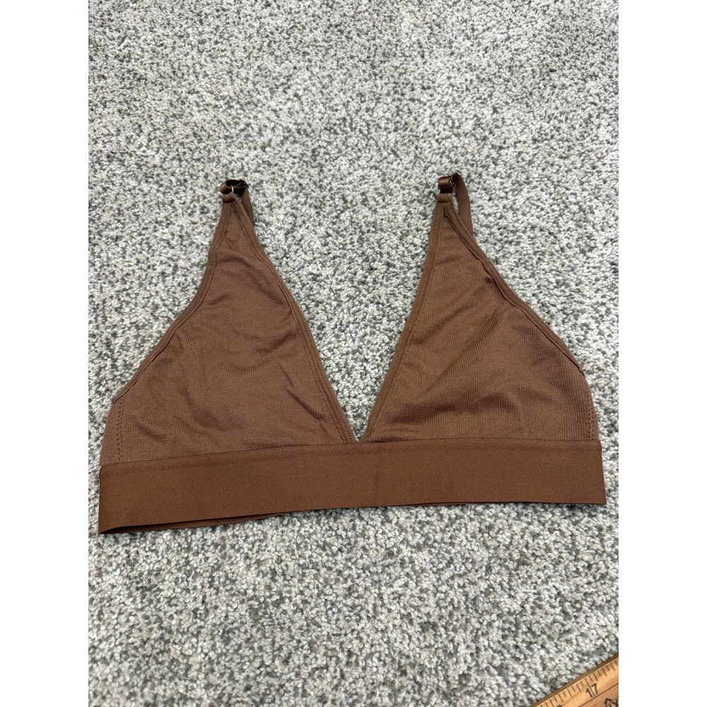 Danskin Intimates Brown Ribbed Triangle Bralette Large Adjustable Straps Stretch